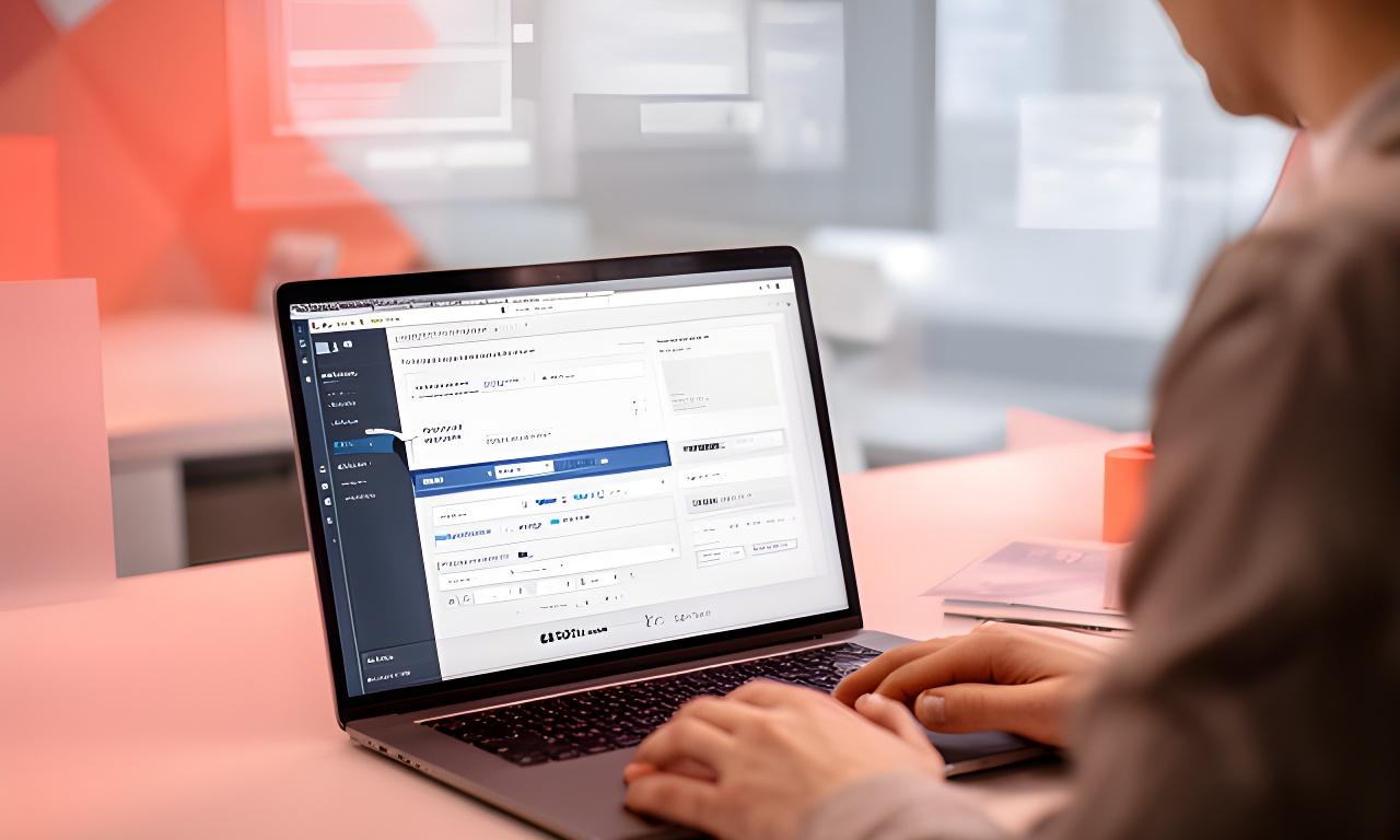 Compliance officer reviewing a secure signing dashboard on a laptop in a modern office with layered document controls